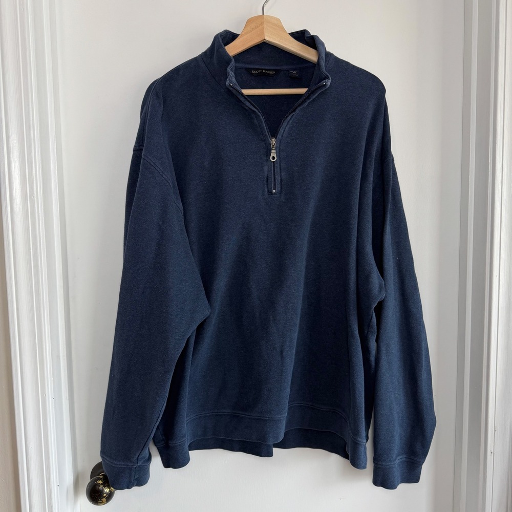Scott Barber Pima Cotton 1/4 Zip Pullover Sweatshirt Navy Blue Mens XXL‎